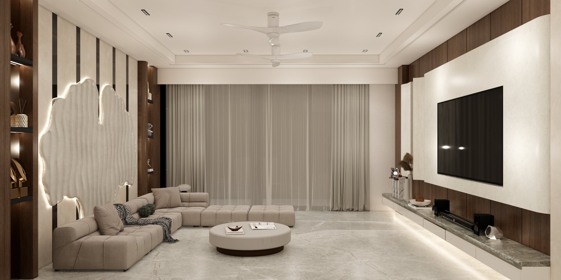Wide view of The Aria Residence living room